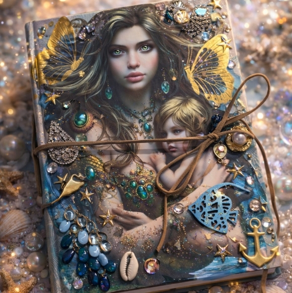Handmade Other - Handmade Mermaid Junk Journal Ocean Theme Art Journal Mixed Media Charms Pearls
